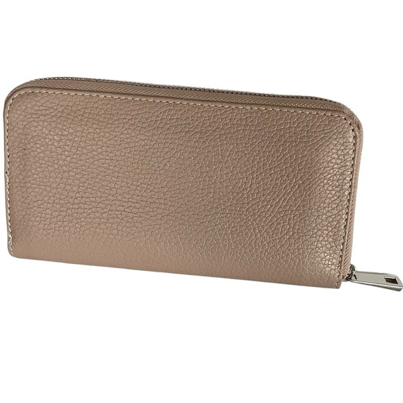 Vera Pelle Elegant Taupe Genuine Leather Zip Wallet Made In Italy Like New - Picture 3 of 16